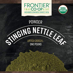 Nettle powder in spoon ideal for teas smoothies and soups.