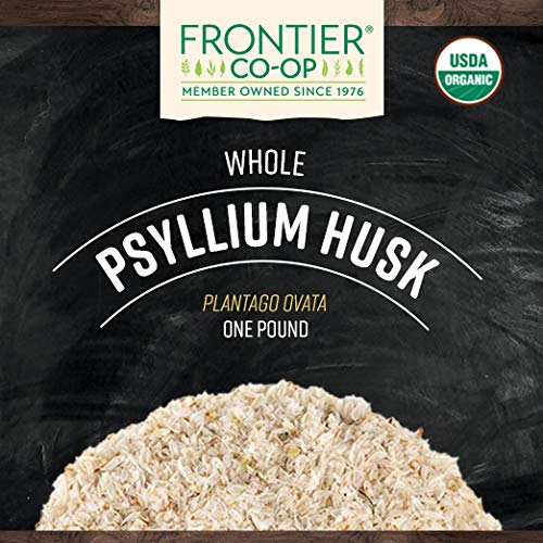 Frontier Co-op Organic Psyllium Husk label showing organic and Kosher certification