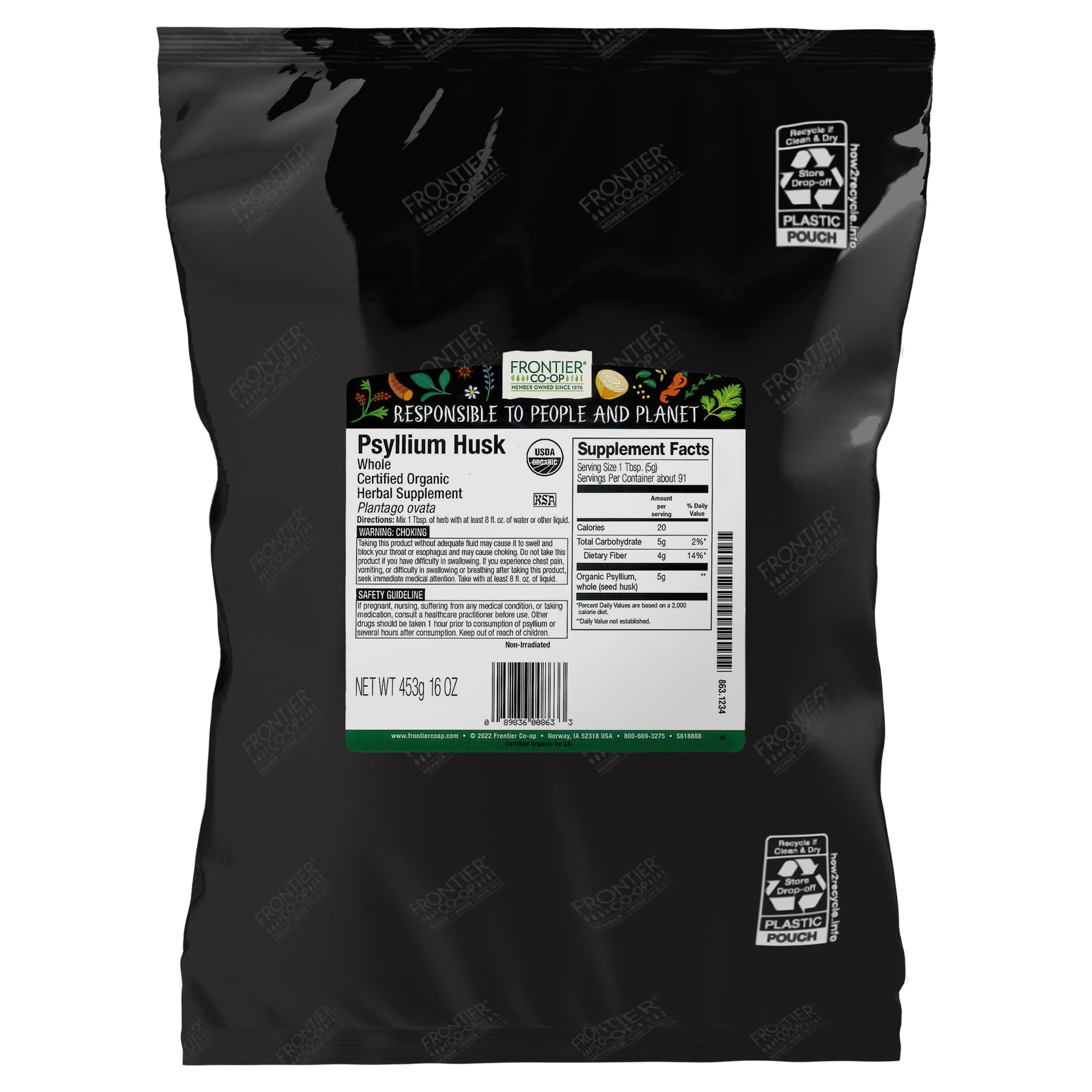 Frontier Co-op Organic Psyllium Husk whole bag for baking and digestion support