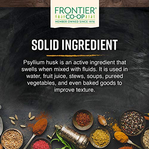 Measuring scoop of Frontier Psyllium Husk in a bowl for recipe prep