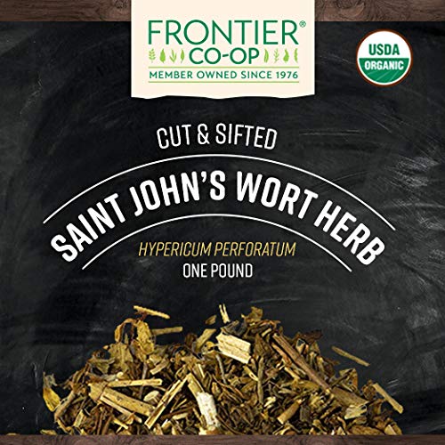 Frontier Co-op Saint John's Wort herb image highlighting tea infusion readiness.