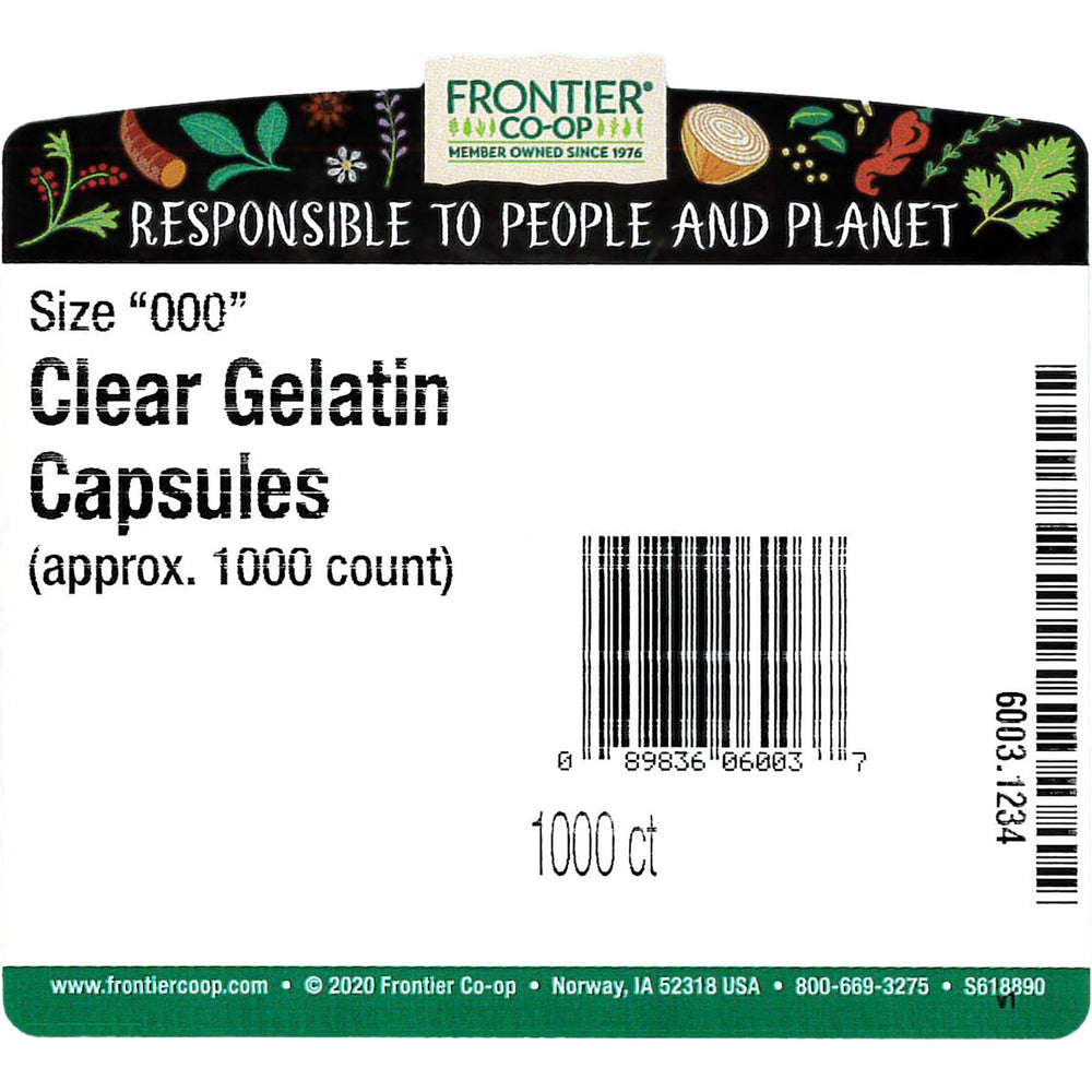 Frontier Co-op vegetarian capsules in bulk packaging, convenient repackaging and labeling options.