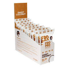 FRO PRO coconut plant protein snack bar package front, grab-and-go design