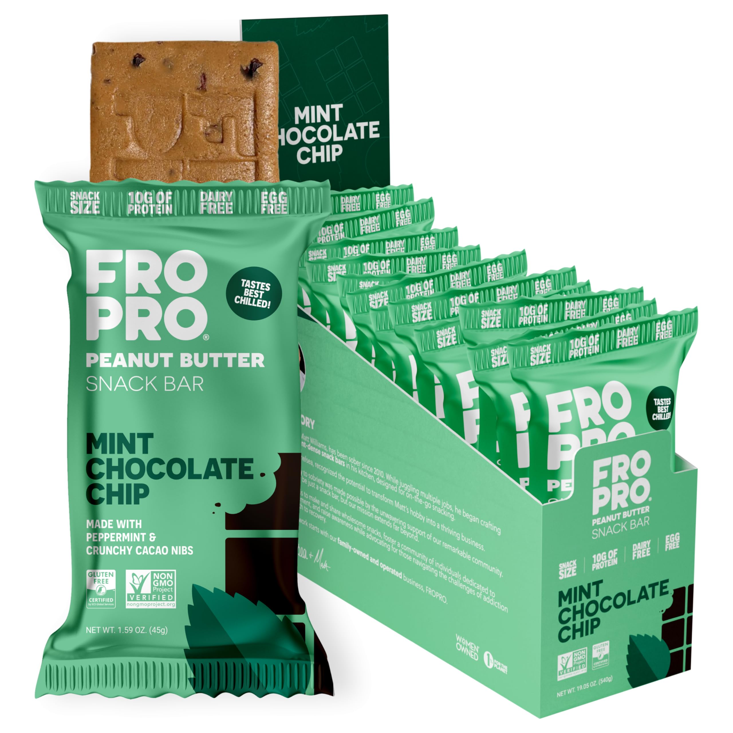 FROPRO Mint bars front packaging—grab-and-go protein snack