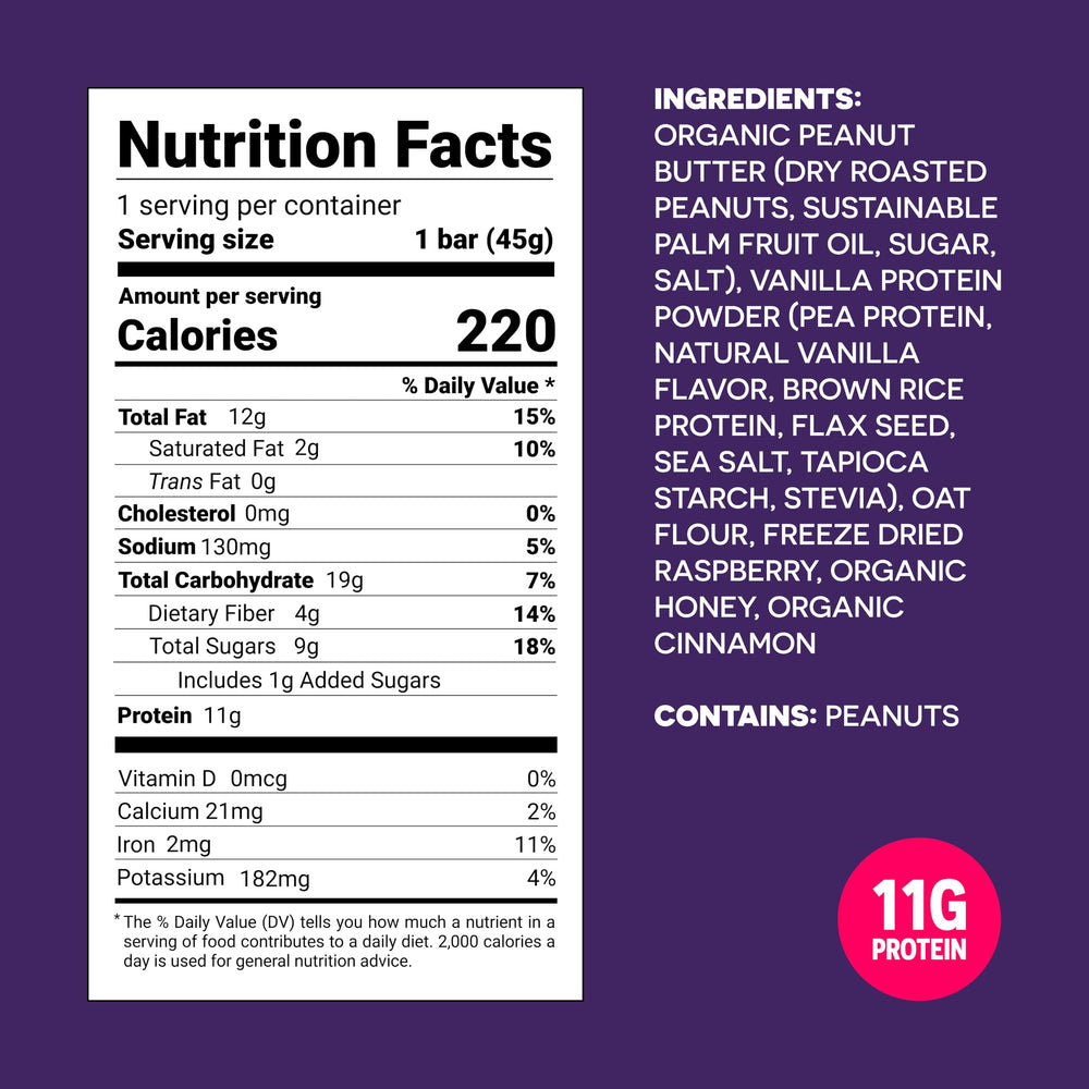 FROPRO PB&J bar ingredients glance with simple, clean components