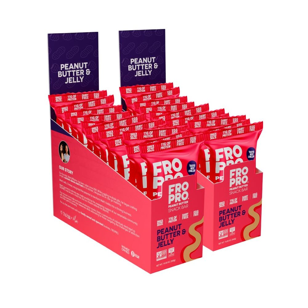 FRO PRO PB&J bar pack for on-the-go protein and tasty snack satisfaction.