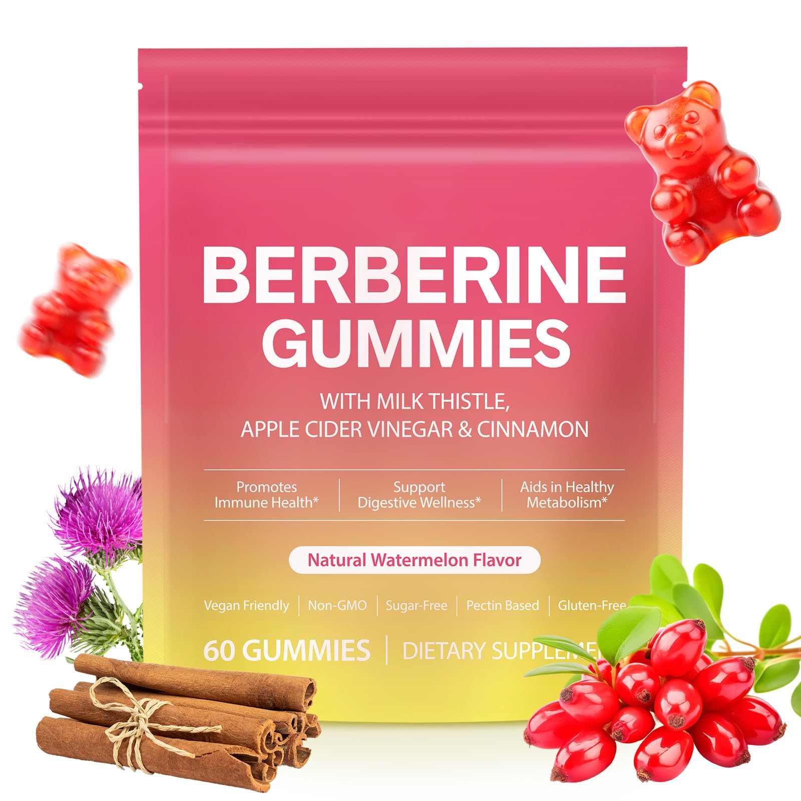 Frovetani Berberine Gummies bottle with natural watermelon flavor for daily gut and immune support