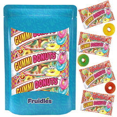 Fruidles Donut Gummies 8-pack: soft, chewy donuts for sharing at parties.