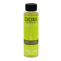 Fruits & Passion Cucina diffuser refill bottle releasing coriander and olive tree notes for lasting warmth