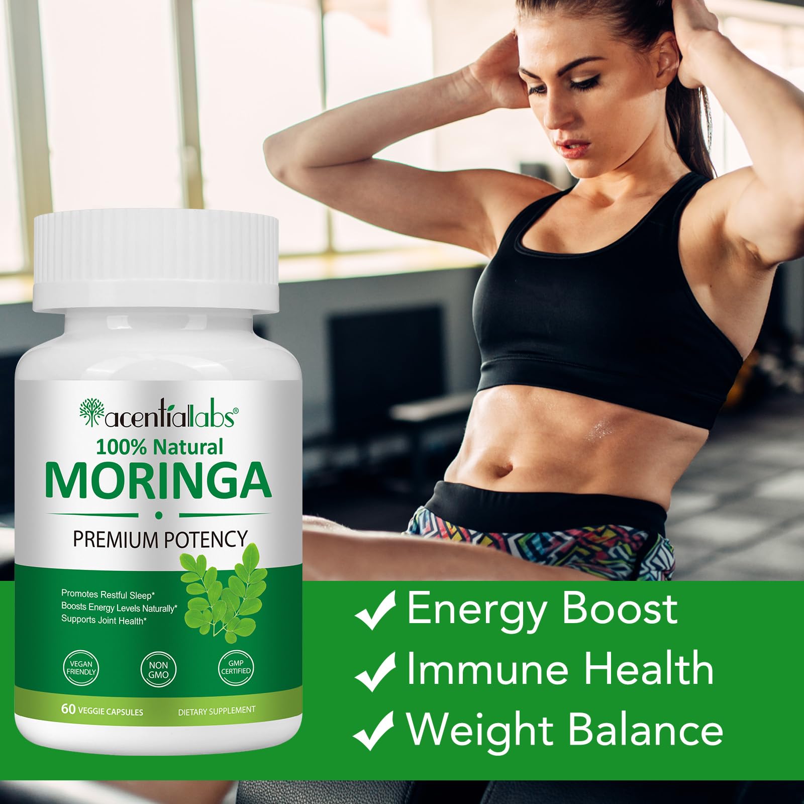 Pouring Moringa capsules into a hand demonstrates simple daily intake.