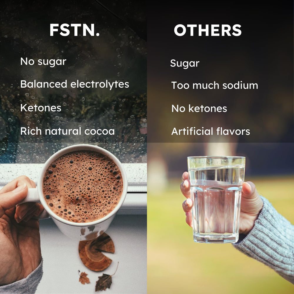FSTN Chocolate Electrolytes label detail highlights organic cocoa and ketones