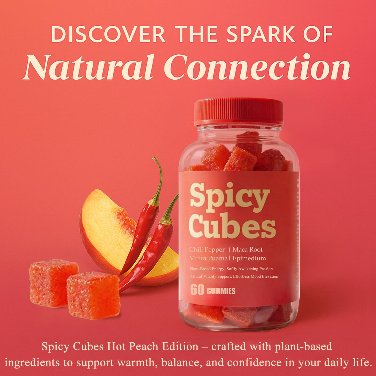 FTKV Spicy Cubes closeup highlights chewy texture and peach-spice flavor