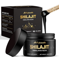 Fubienfit Pure Himalayan Shilajit resin in a jar, a mineral-rich concentrate for daily vitality.