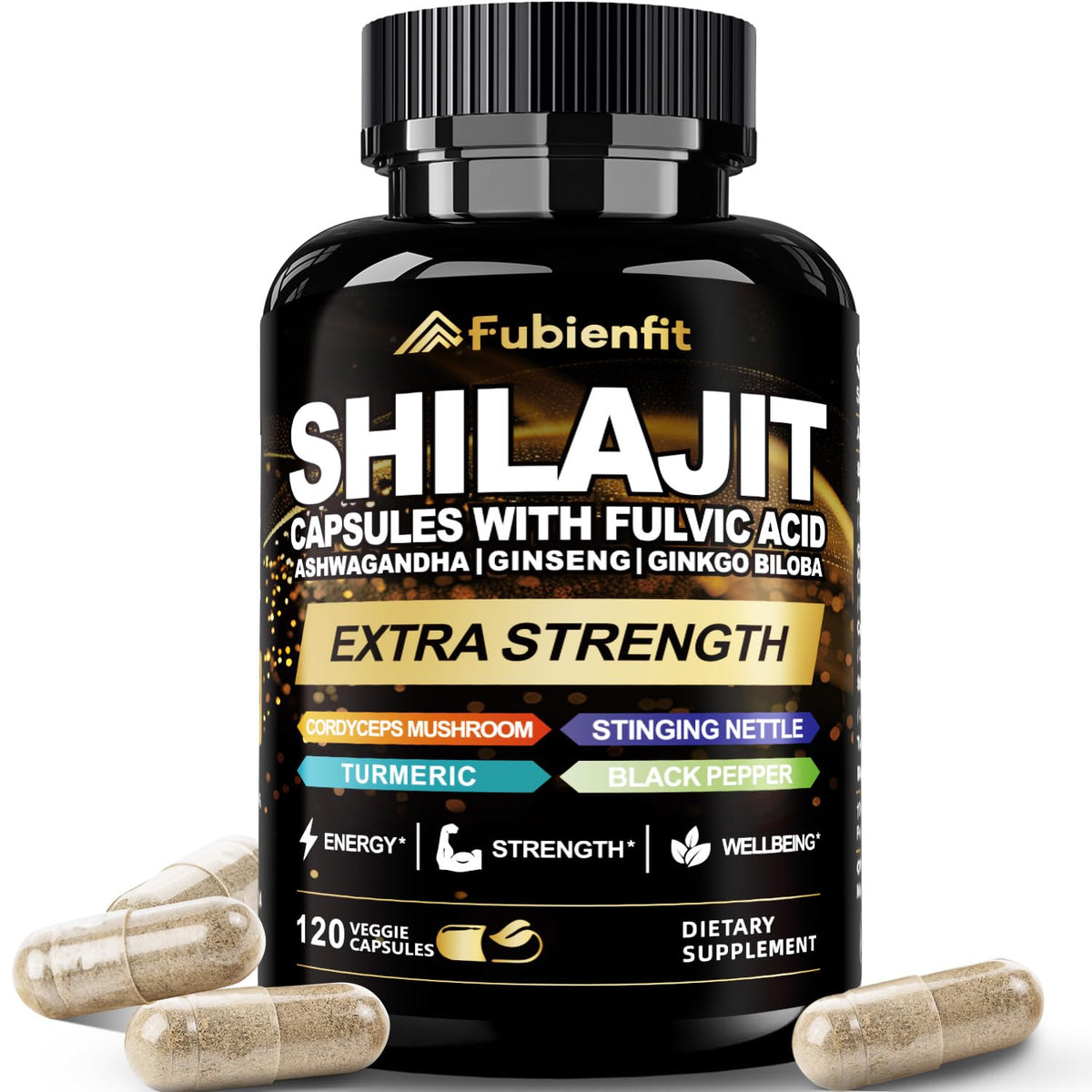 Fubienfit Shilajit Capsules bottle front for energy support