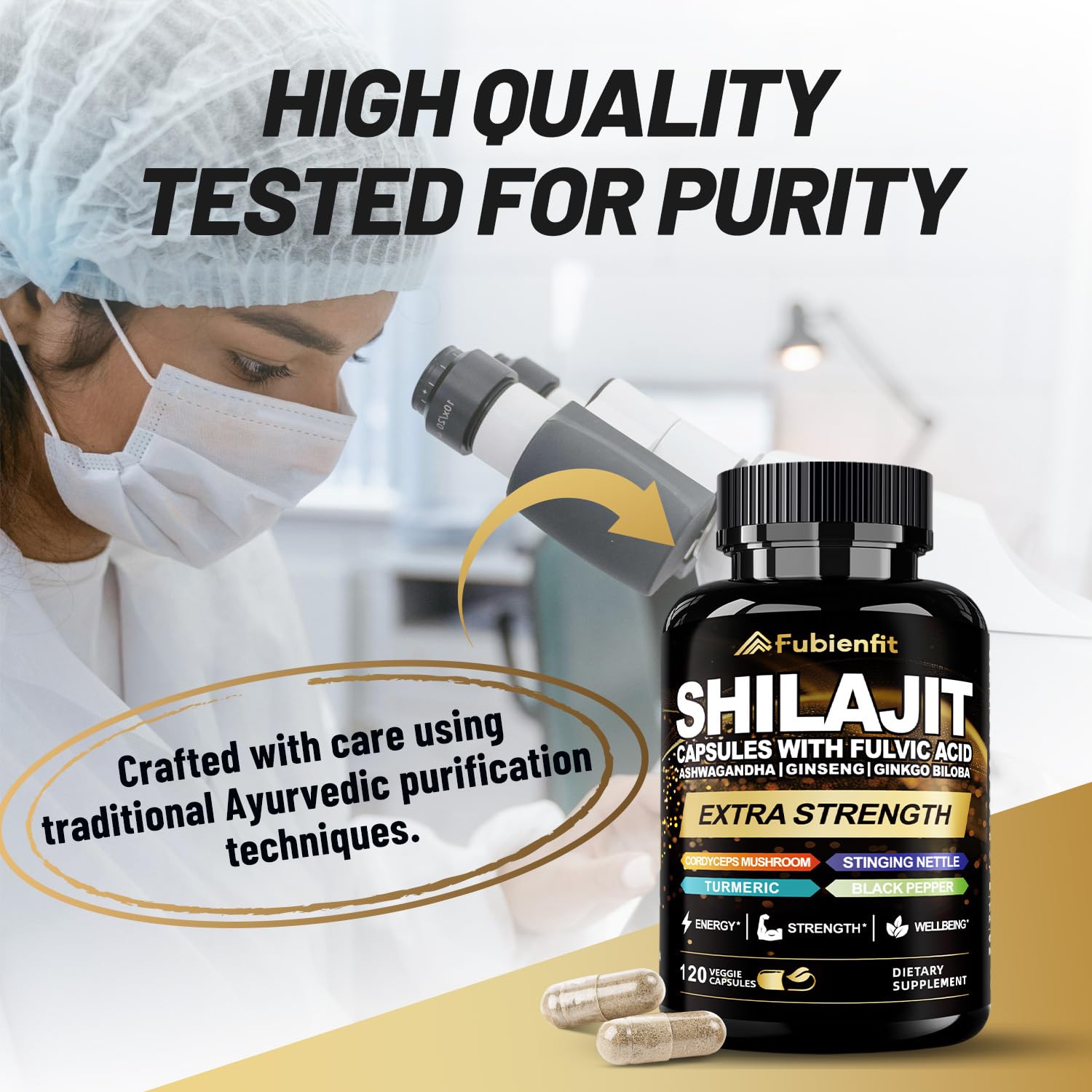 Fubienfit Shilajit Capsules on a morning desk setup for daily energy