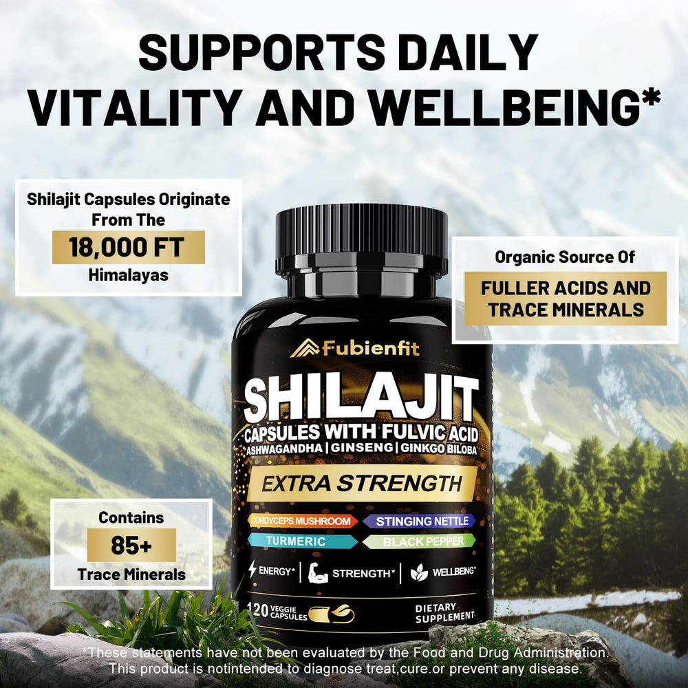 Fubienfit Shilajit Capsules ingredients panel showing fulvic acid and minerals