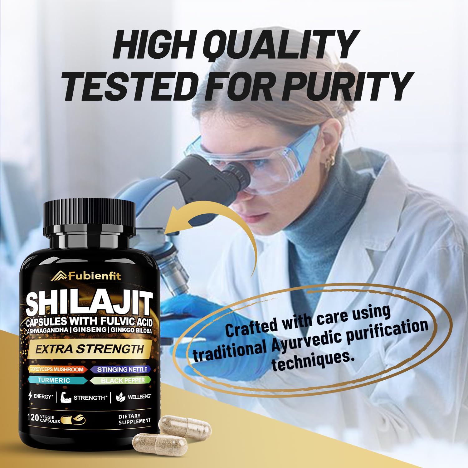 Fubienfit Shilajit origin Himalayas image signifies pure Himalayan harvest.