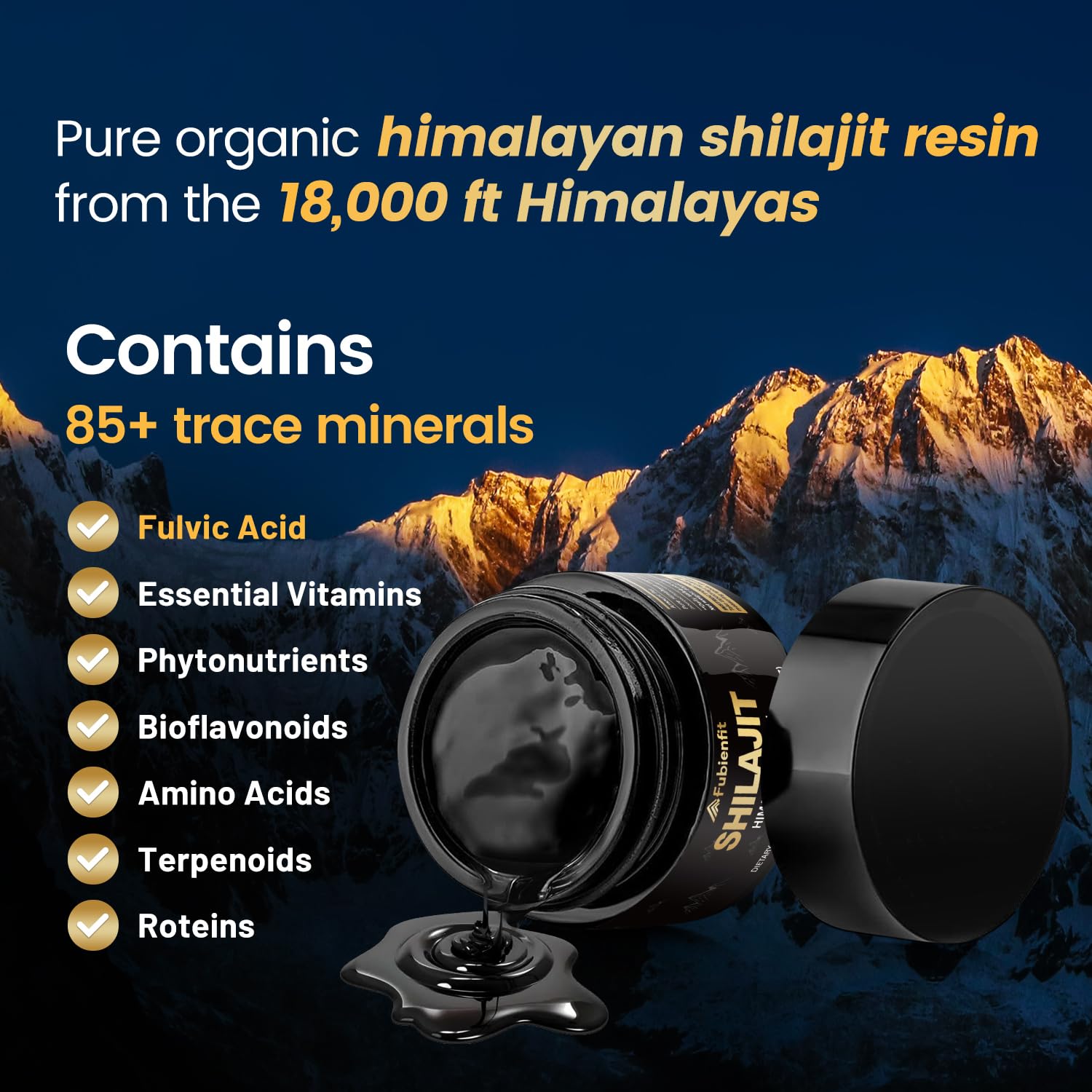 Fubienfit Shilajit resin stirred into warm water for a gentle daily ritual.