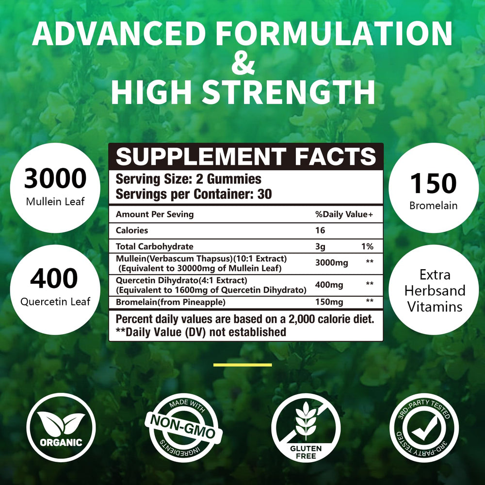 Close-up packaging of Fudualvdel Mullein Gummies highlighting CGMP quality