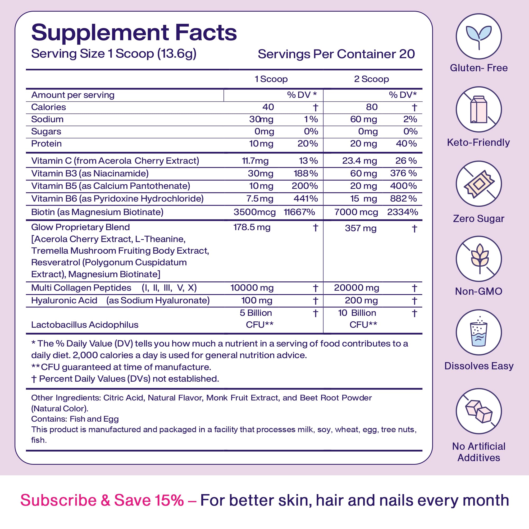 Fuel 20g collagen peptides aid recovery after workouts.