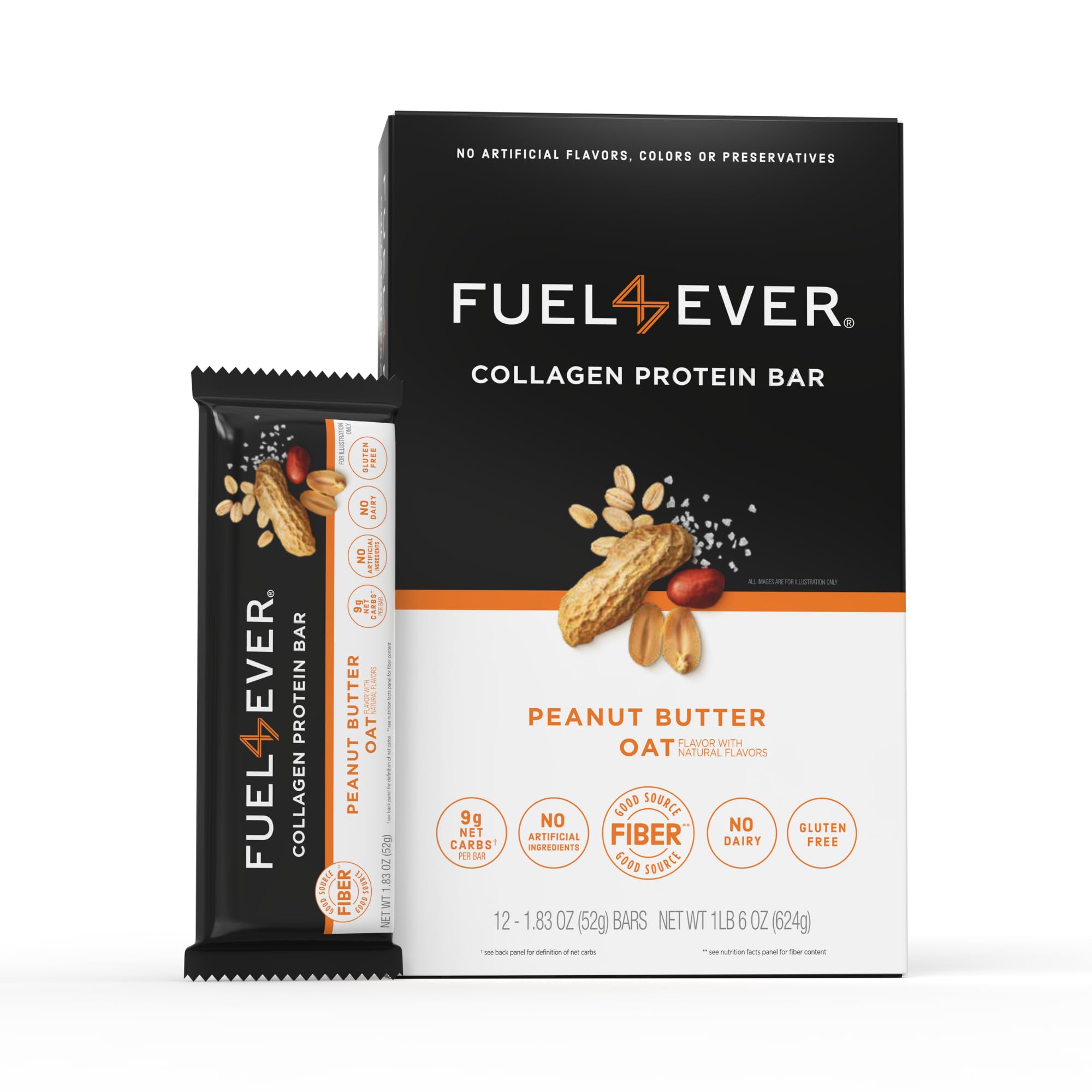 Fuel 4 Ever collagen bar with peanut butter and oats for on-the-go protein.