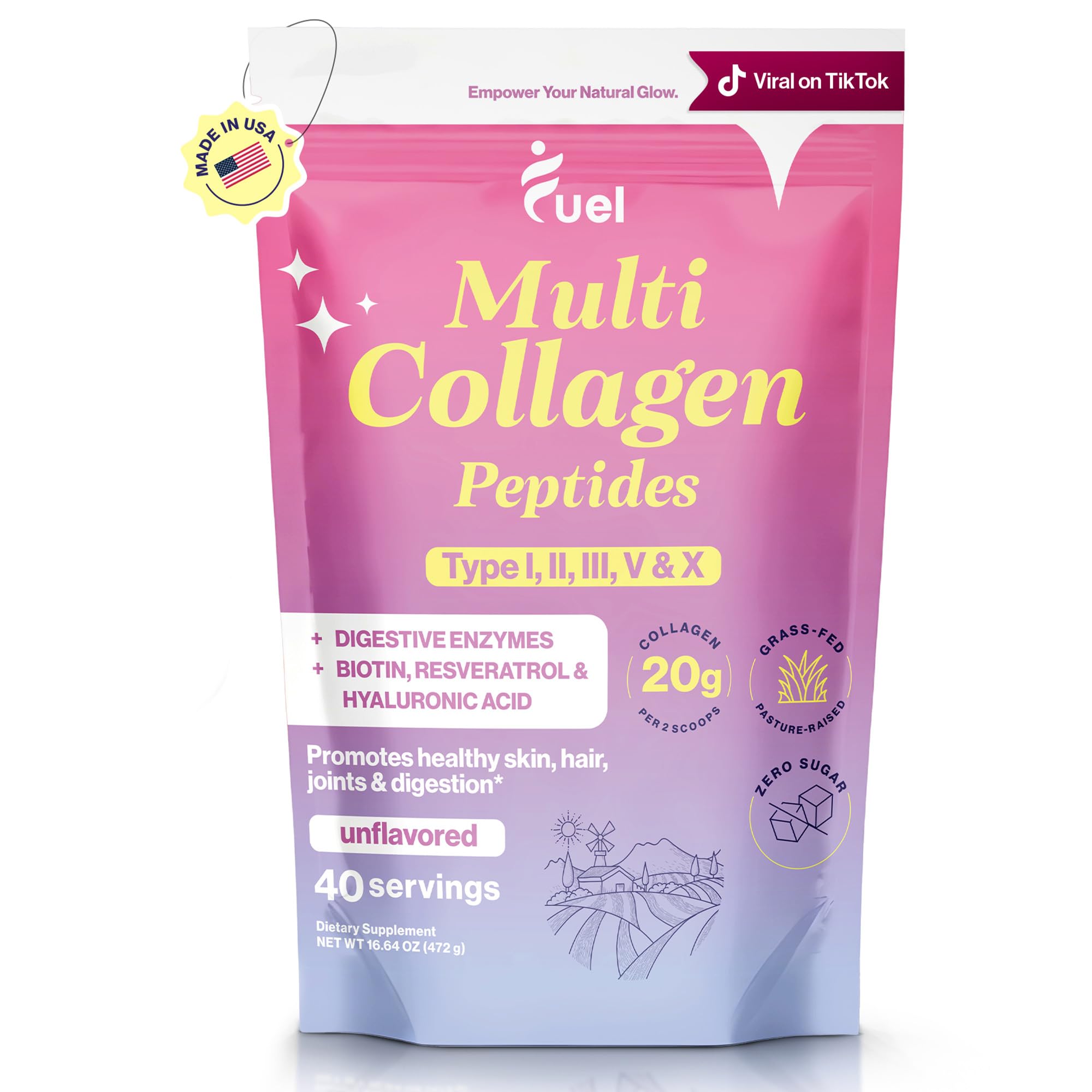 Fuel Multi Collagen Peptides Powder bottle for daily beauty and joint support.
