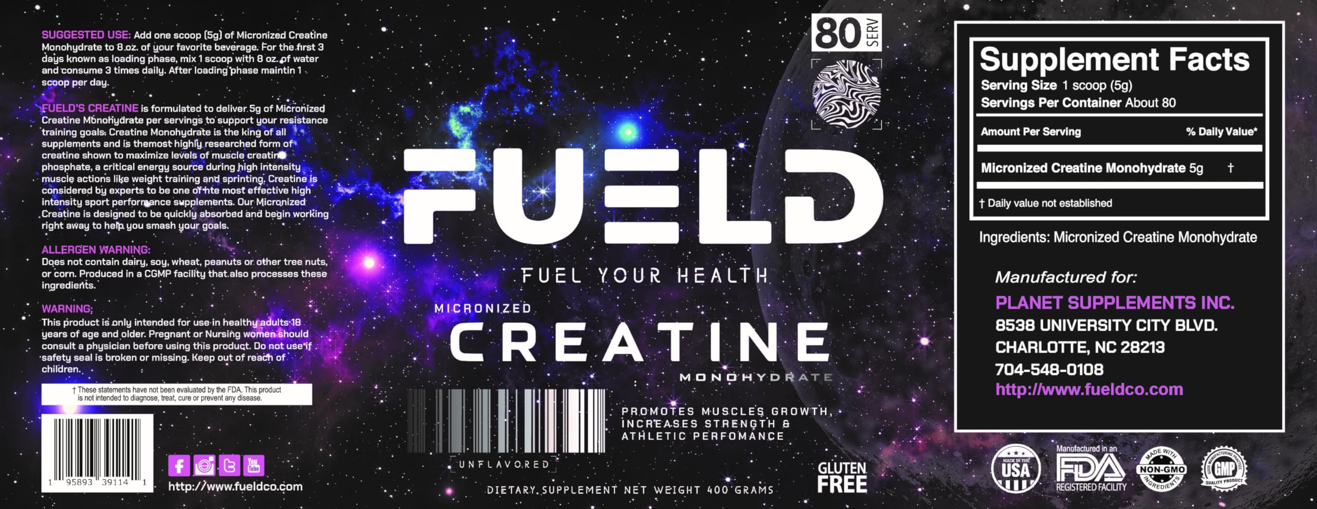 FUELD Creatine label close-up emphasizing clean ingredients