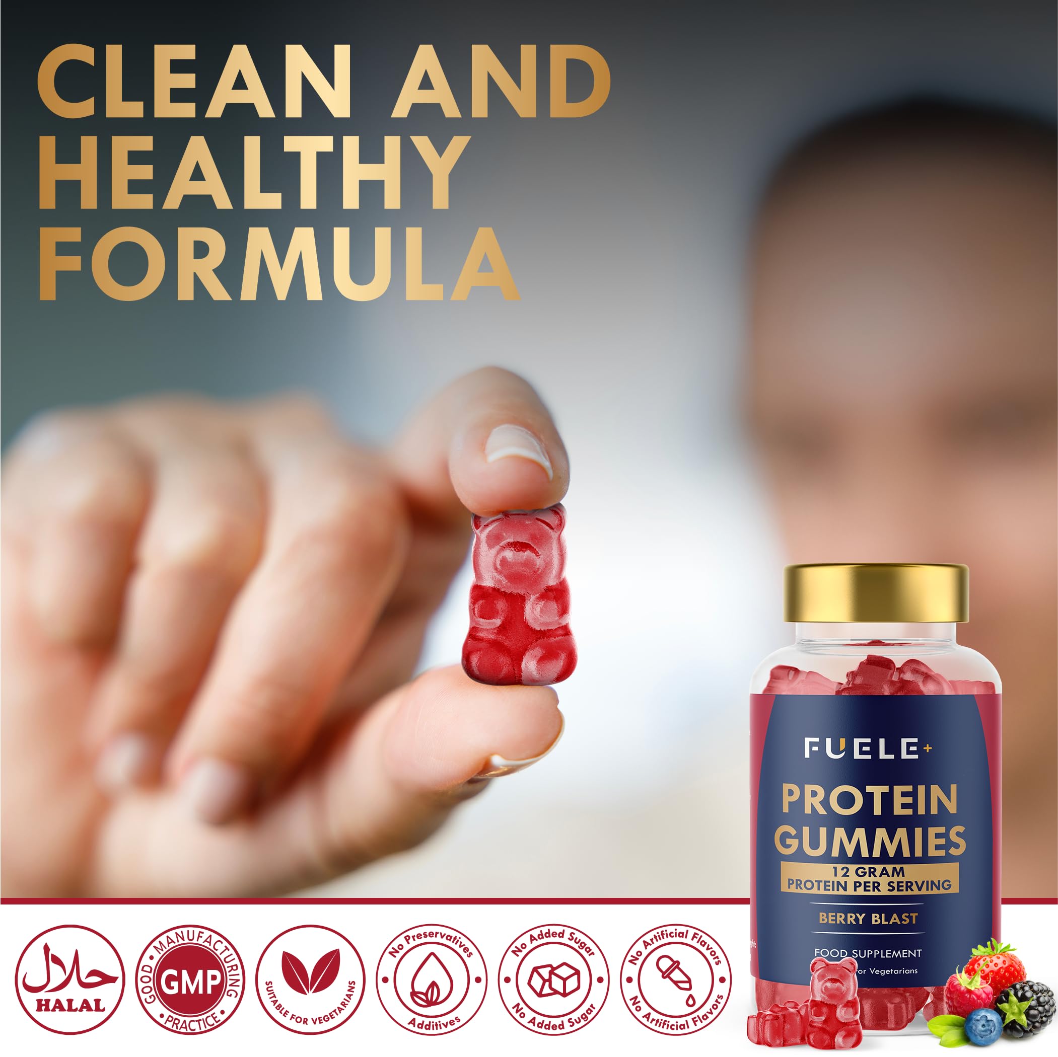 FUELE+ Vegetarian formula label indicating protein suitable for vegetarians.