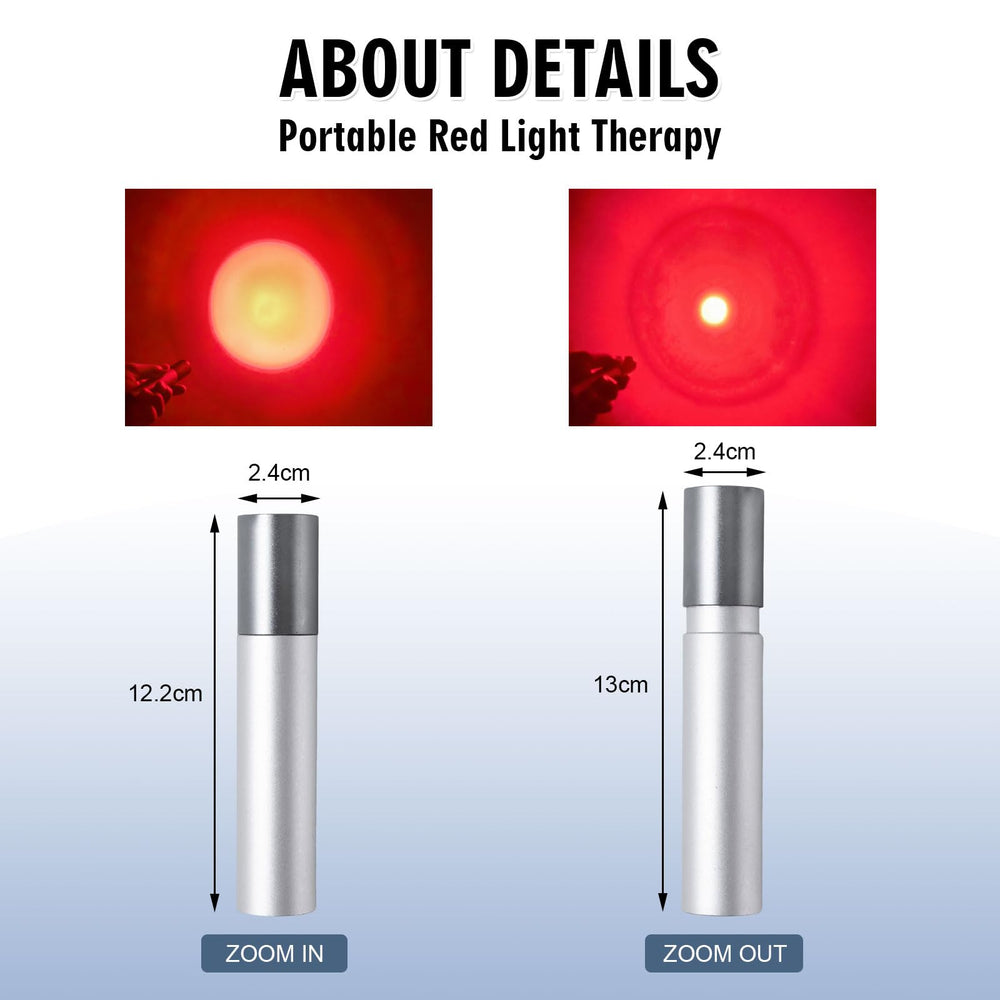 FUIART Red Light Therapy Torch back view showing compact body and controls.