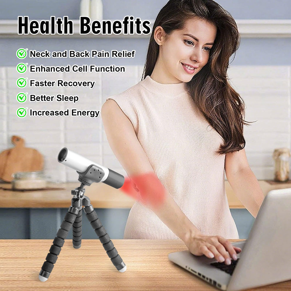 FUIART Red Light Therapy Torch used on neck area for comfort.