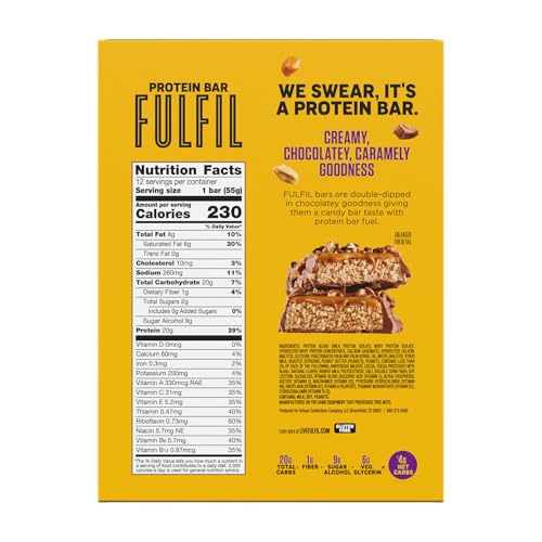 Fulfil Bar in pack display, gluten-free snack with 20g protein for on-the-go energy