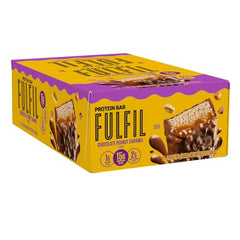 FULFIL bar unwrapped reveals peanut nougat, caramel creme, and chocolatey coating.