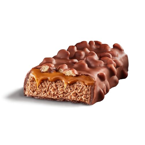 FULFIL bar closeup reveals the chewy nougat center and crisped bits.