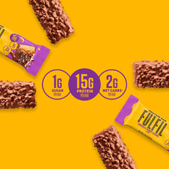 Close-up of peanuts highlights real peanut pieces in FULFIL chocolate peanut caramel.