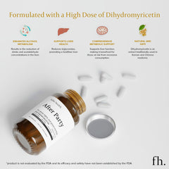 Fuller Health After Party bottle label highlights vegan, gluten-free DHM formula