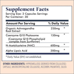 FullWell capsules close-up with Ashwagandha and CoQ10 ingredients