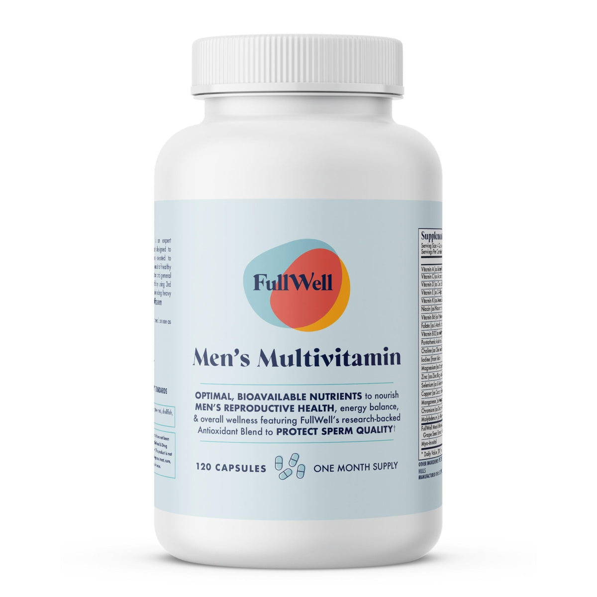 FullWell Fertility Multivitamin bottle close-up showing premium daily formulation
