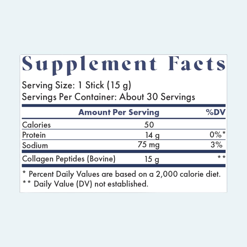FullWell collagen stick pack back panel showing ingredients and safety features