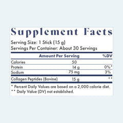 FullWell collagen stick pack back panel showing ingredients and safety features