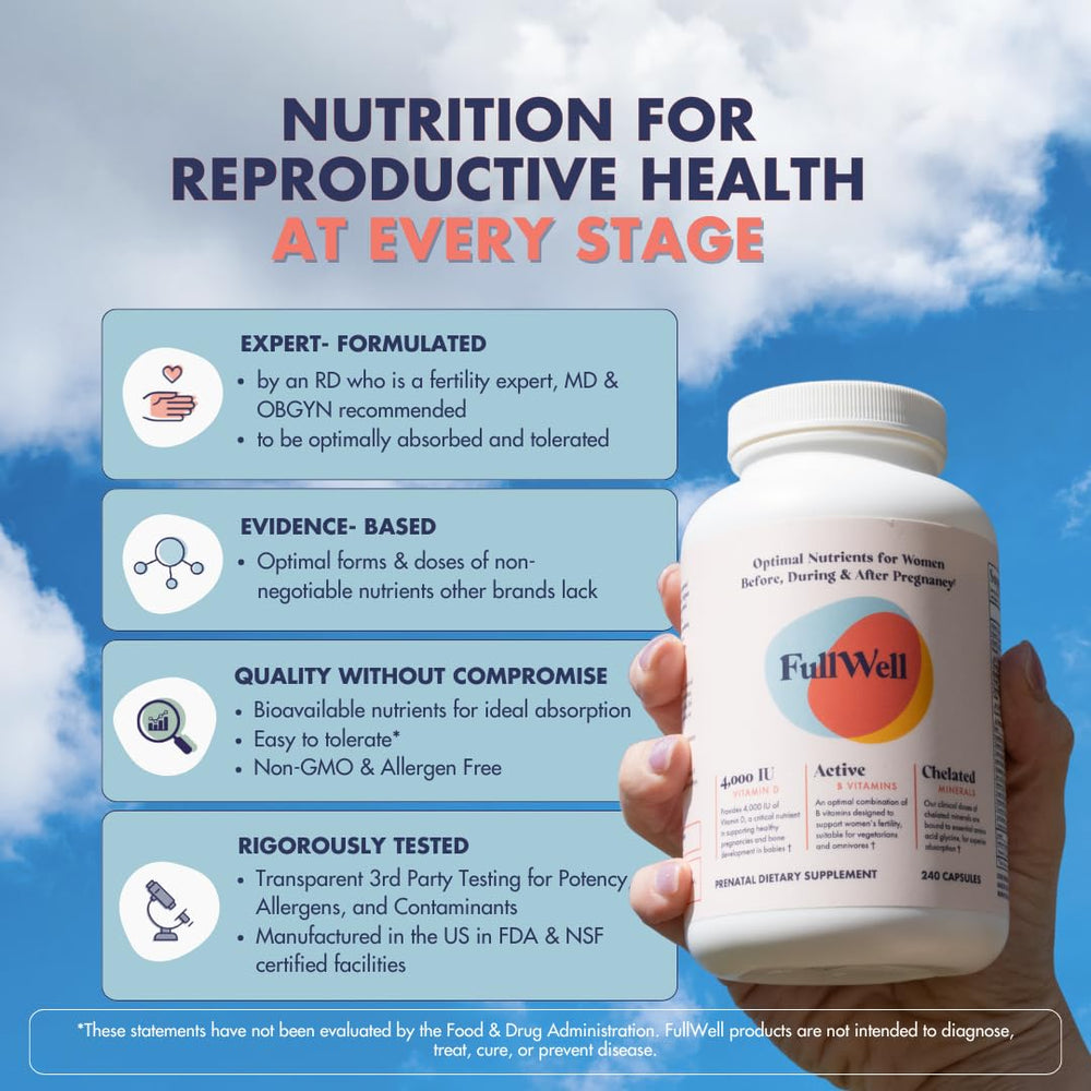 FullWell Prenatal bottle close-up highlighting capsule quality.