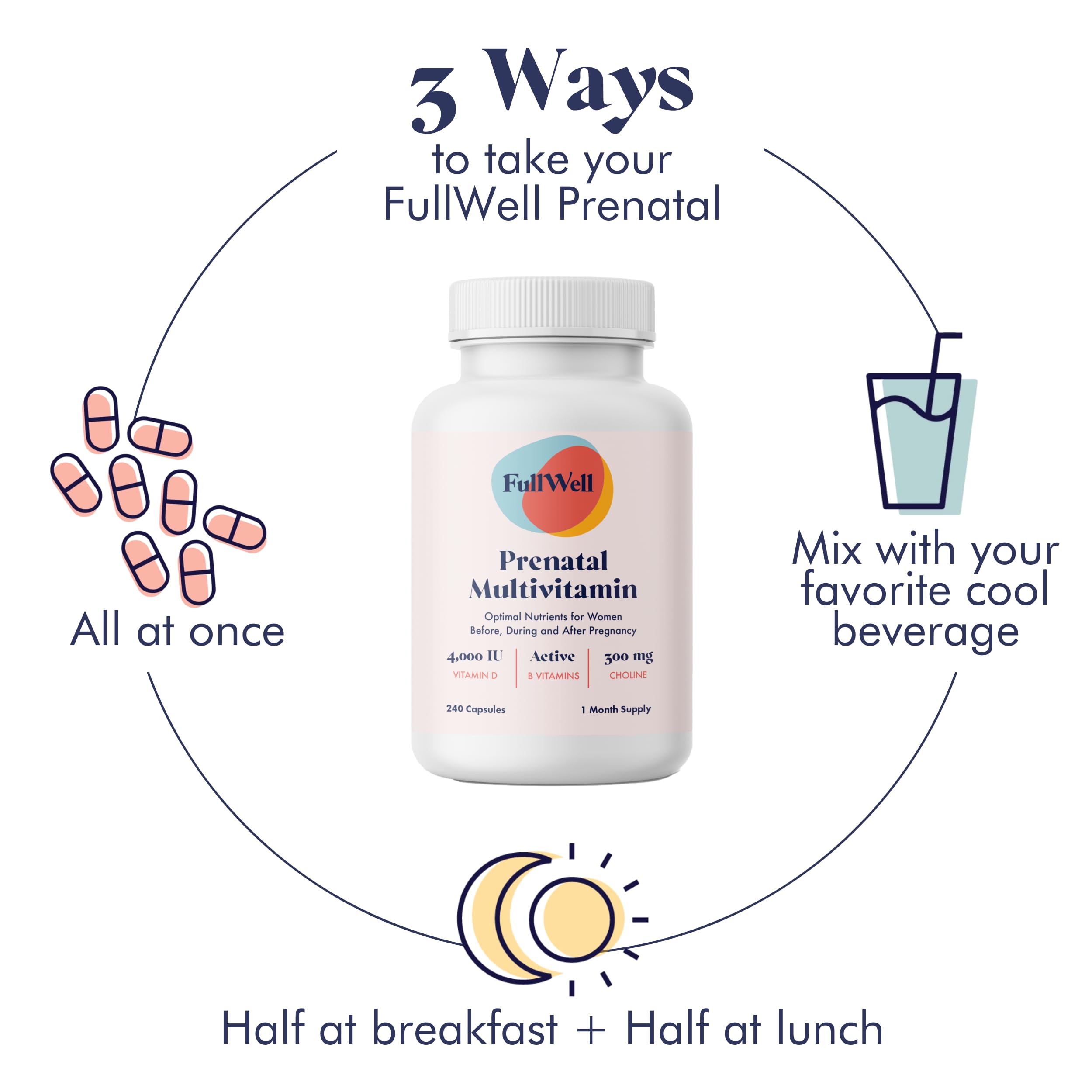 FullWell Prenatal daily-use scene with water glass.