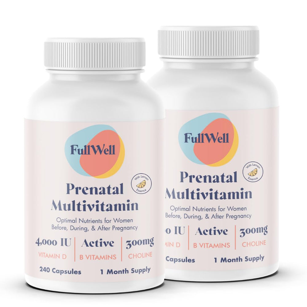 FullWell Prenatal Lemon bottle front view for daily pregnancy vitamin support