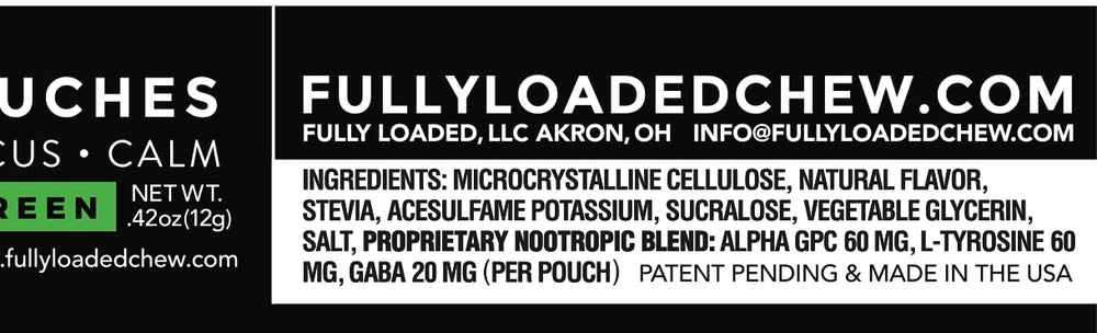Fully Loaded Alpha Nootropic Pouches between cheek and gum, discreet use for quick focus support.