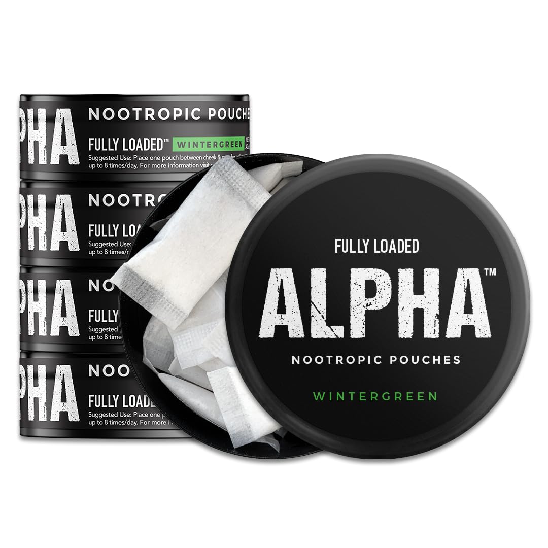 Fully Loaded Alpha Nootropic Pouches wintergreen pack, discreet on-the-go focus.