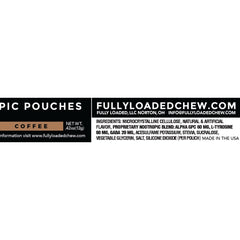 Fully Loaded Bullseye Alpha coffee pouch open, showing discreet white nicotine pouch.