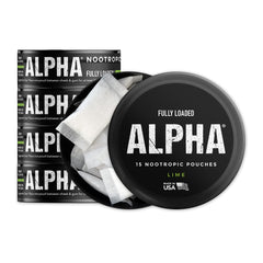 Fully Loaded Bullseye Alpha Nootropic Pouches Lime can front view for discreet daily use.