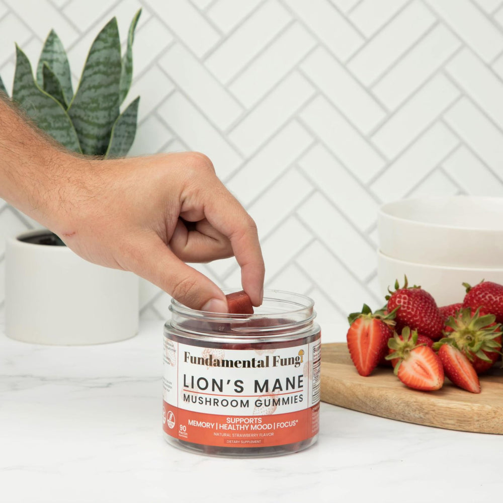 Fundamental Fungi Lions Mane gummies FDA facility icon signaling quality and safety