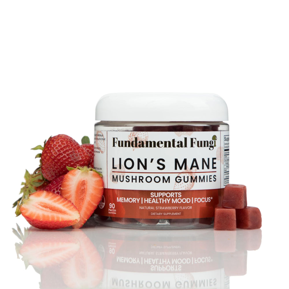 Fundamental Fungi Lions Mane gummies organic label indicating USDA Organic certification
