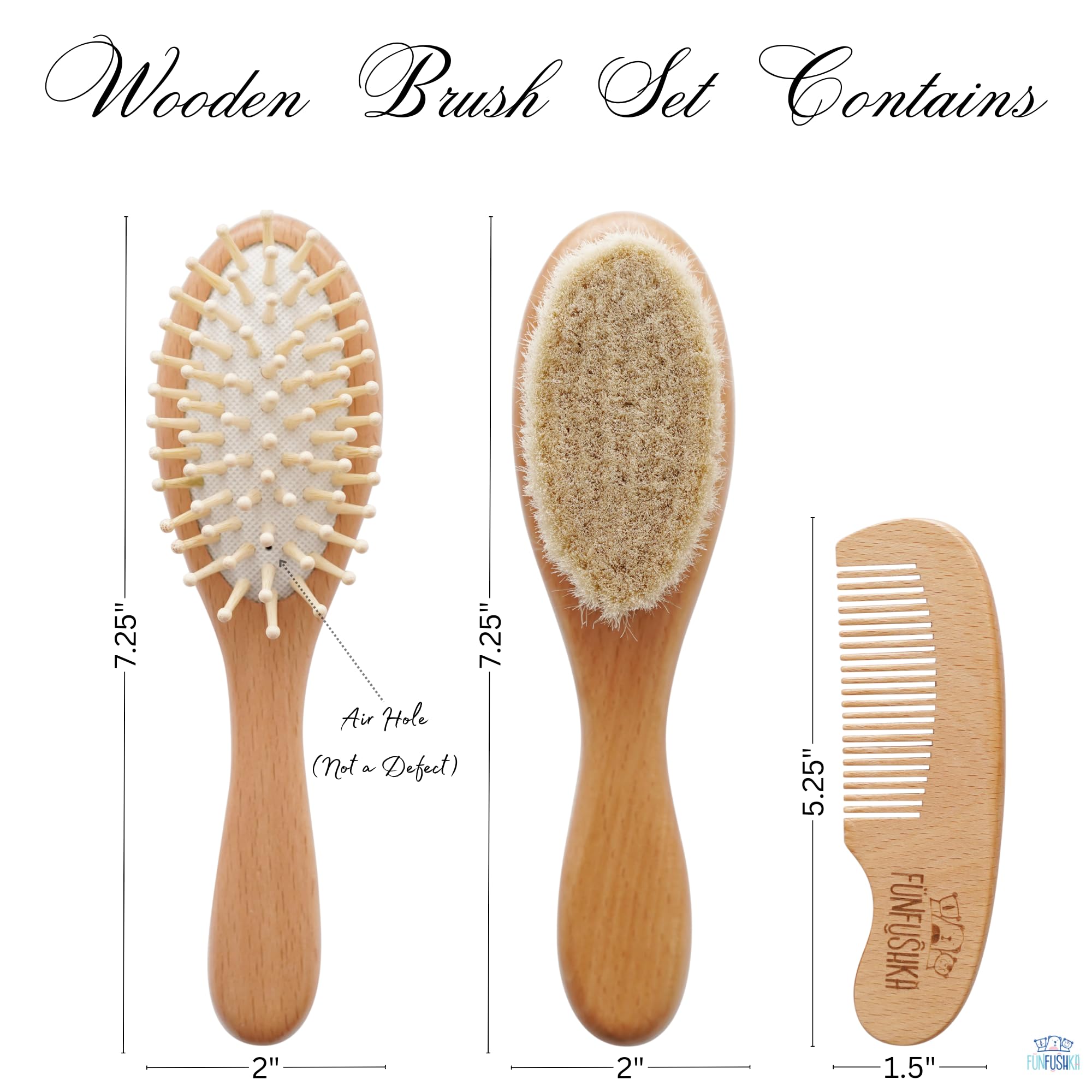 Funfushka brush and comb set in gift-ready box, ideal for showers and registries.