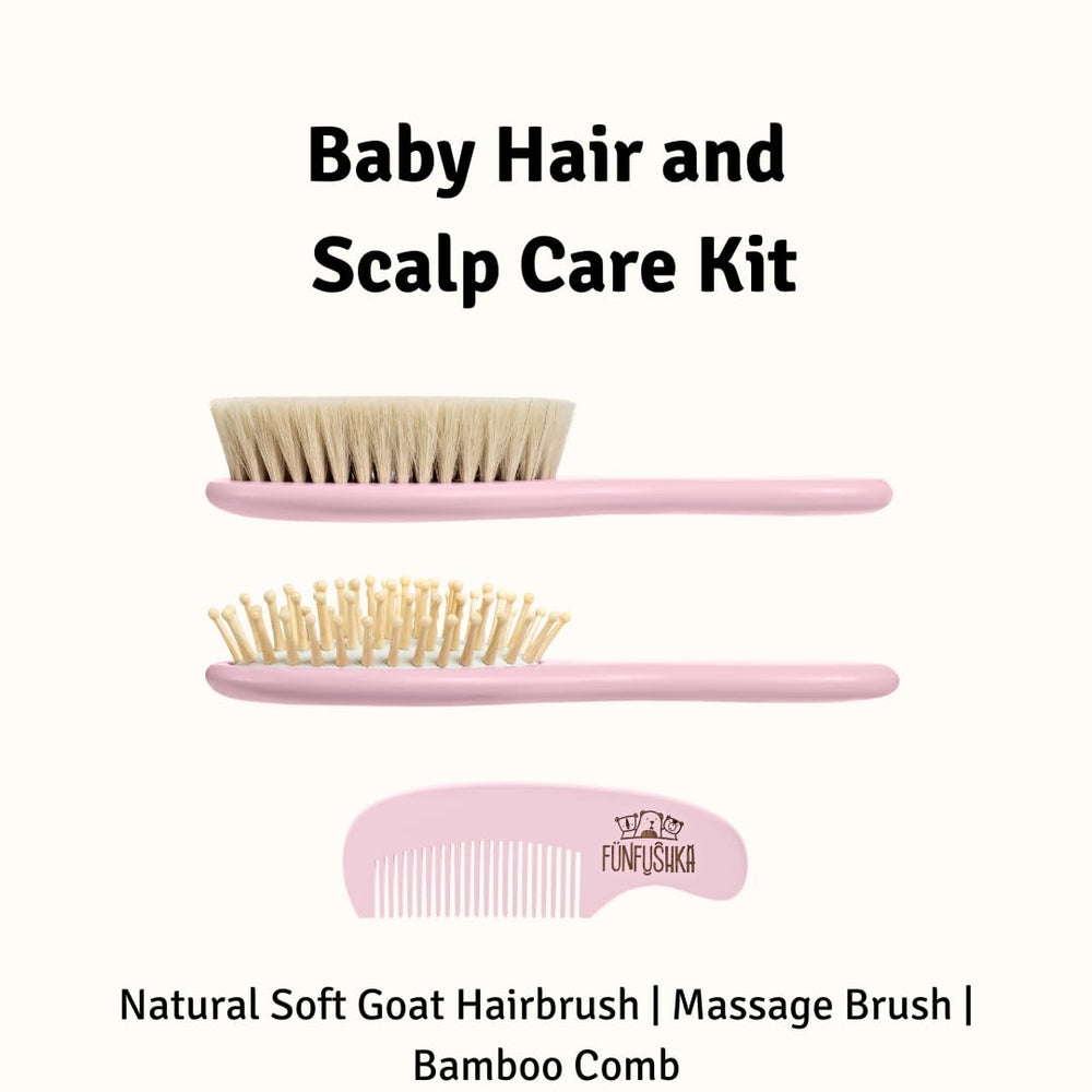 Funfushka wooden baby comb for detangling and cradle cap prevention.